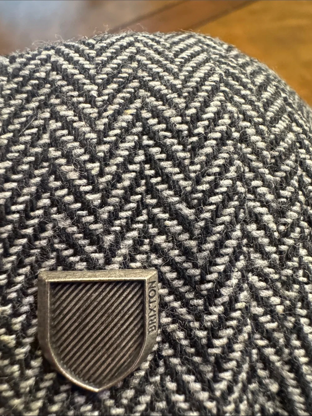 Brixton Gray Herringbone Newsboy Cap with Red Quilted Lining